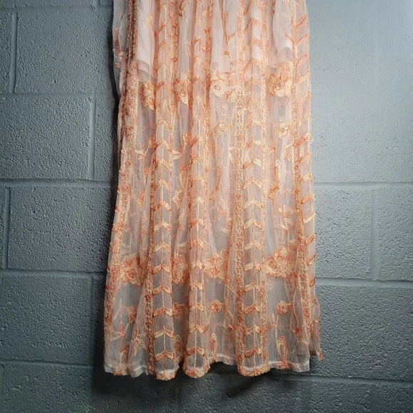Altar'd State Orange Peach Embroidered Mesh Midi Dress Cutout Back Womens Medium - Picture 16 of 16